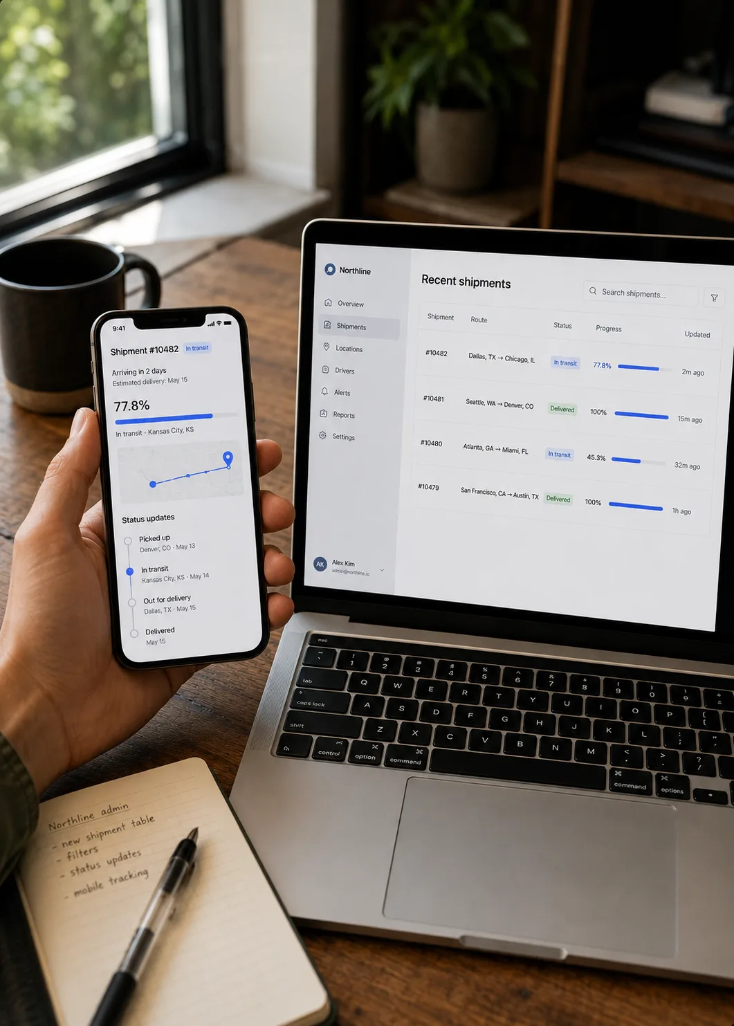 A working web application on a laptop and a phone, showing shipment tracking: the kind of real software users can test today.
